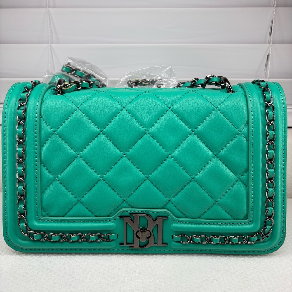 Badgley Mischka Green Quilted Crossbody with Gunmetal Hardware